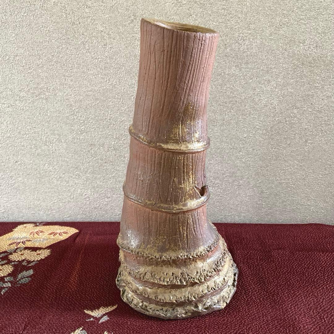 【希少】花瓶　陶器　備前焼 花入 一輪挿し　花器 茶道具　竹　竹根形