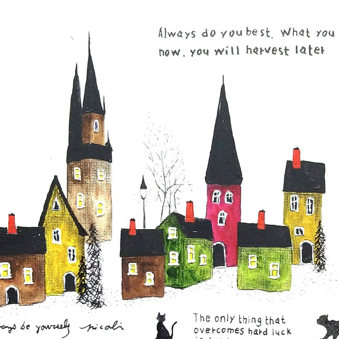 絵画☆フィスカル村☆キャンバス原画　ア−ト 風景画