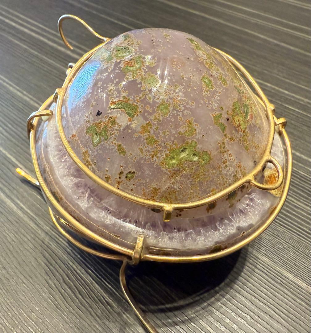 トレジャーメノウ アメジスト 台座付き ペア 蓋付き ジオード 瑪瑙 天然石