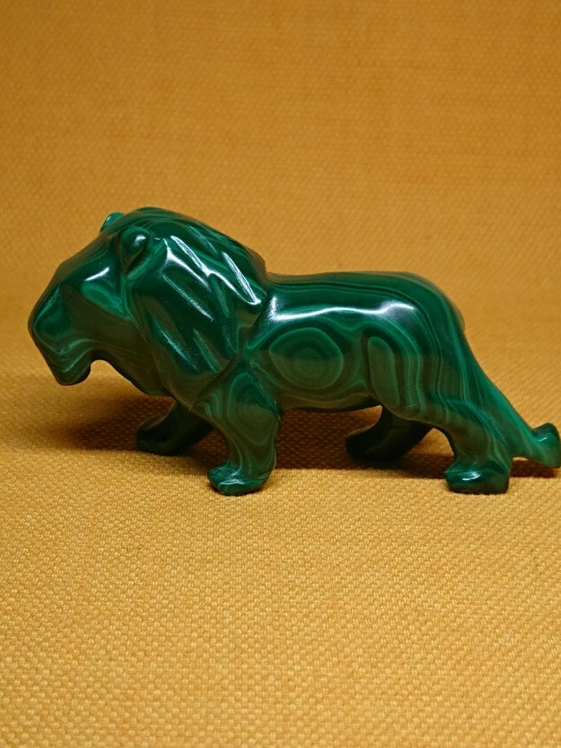 ビンテージ　ライオン　孔雀石　置物　置物　インテリア　工芸品　美術品　A1353