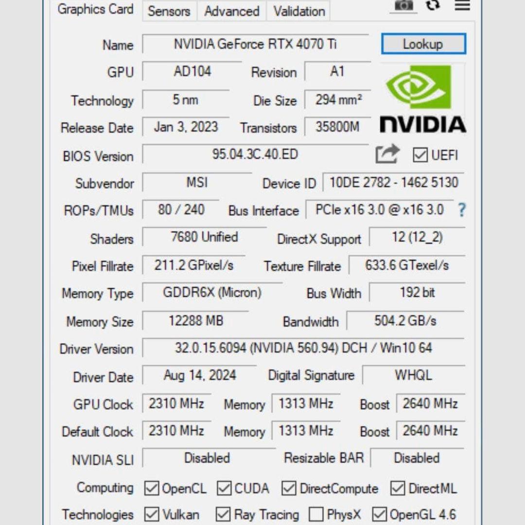山岸専用 MSI GeForce RTX4070Ti VENTUS 3X 12G