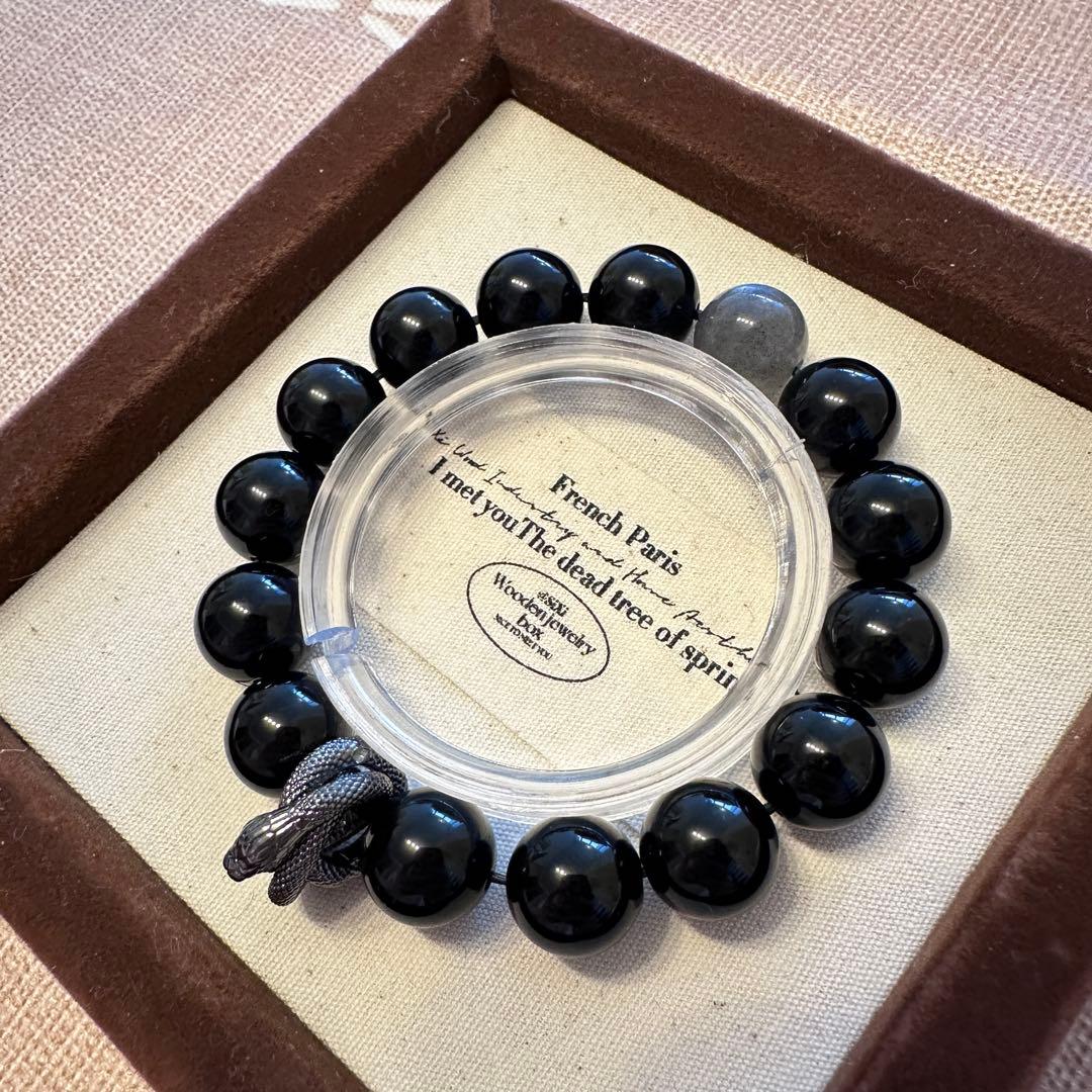 巳（蛇)年守護ブレスレット黒曜石×ムーンストーン（12mm・干支厄除け限定）