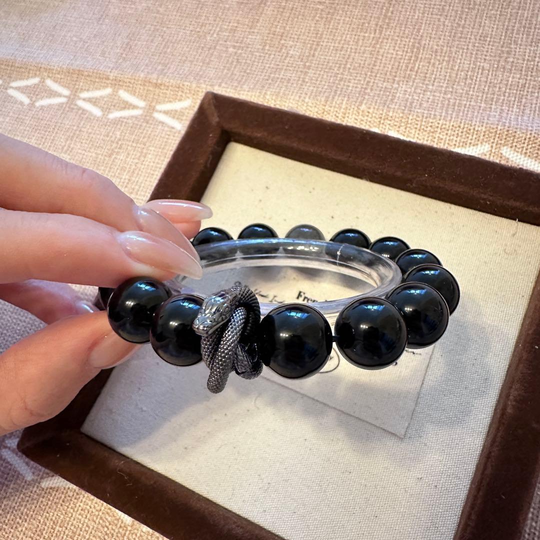 巳（蛇)年守護ブレスレット黒曜石×ムーンストーン（12mm・干支厄除け限定）