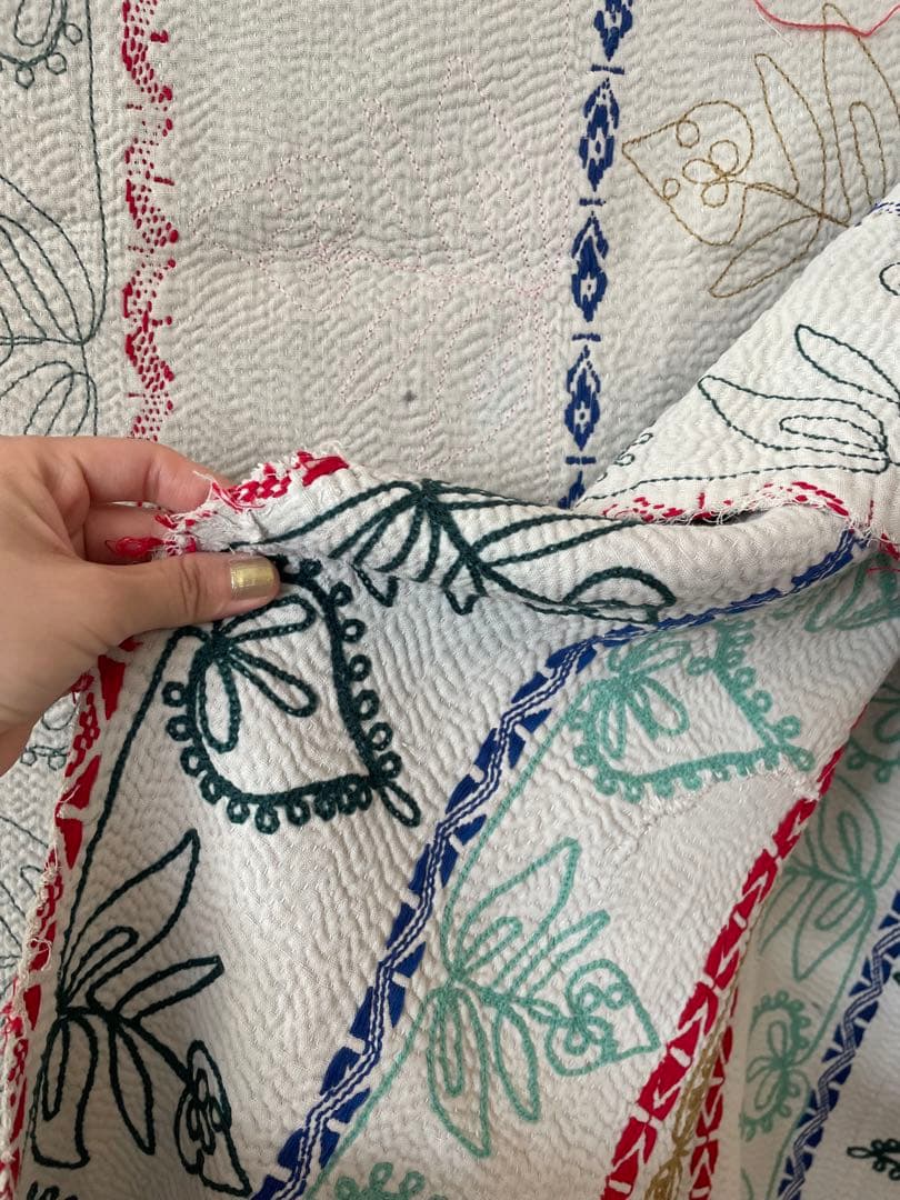 ꕥ未使用ꕥヴィンテージラリーキルト 花刺繍カンタキルトマルチカバー