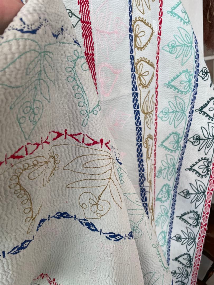 ꕥ未使用ꕥヴィンテージラリーキルト 花刺繍カンタキルトマルチカバー