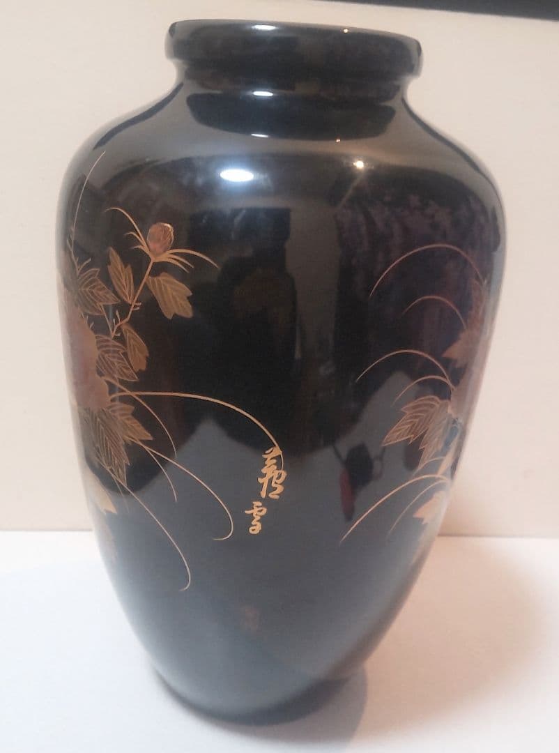 【美品】輪島塗 蒔絵花生 共箱付き/ Wajima Makie Vase