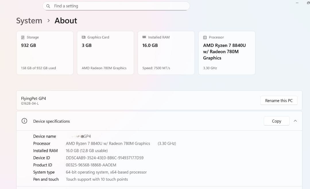 【美品】GPD Pocket 4 (Ryzen 8840U ) 16GB/1TB