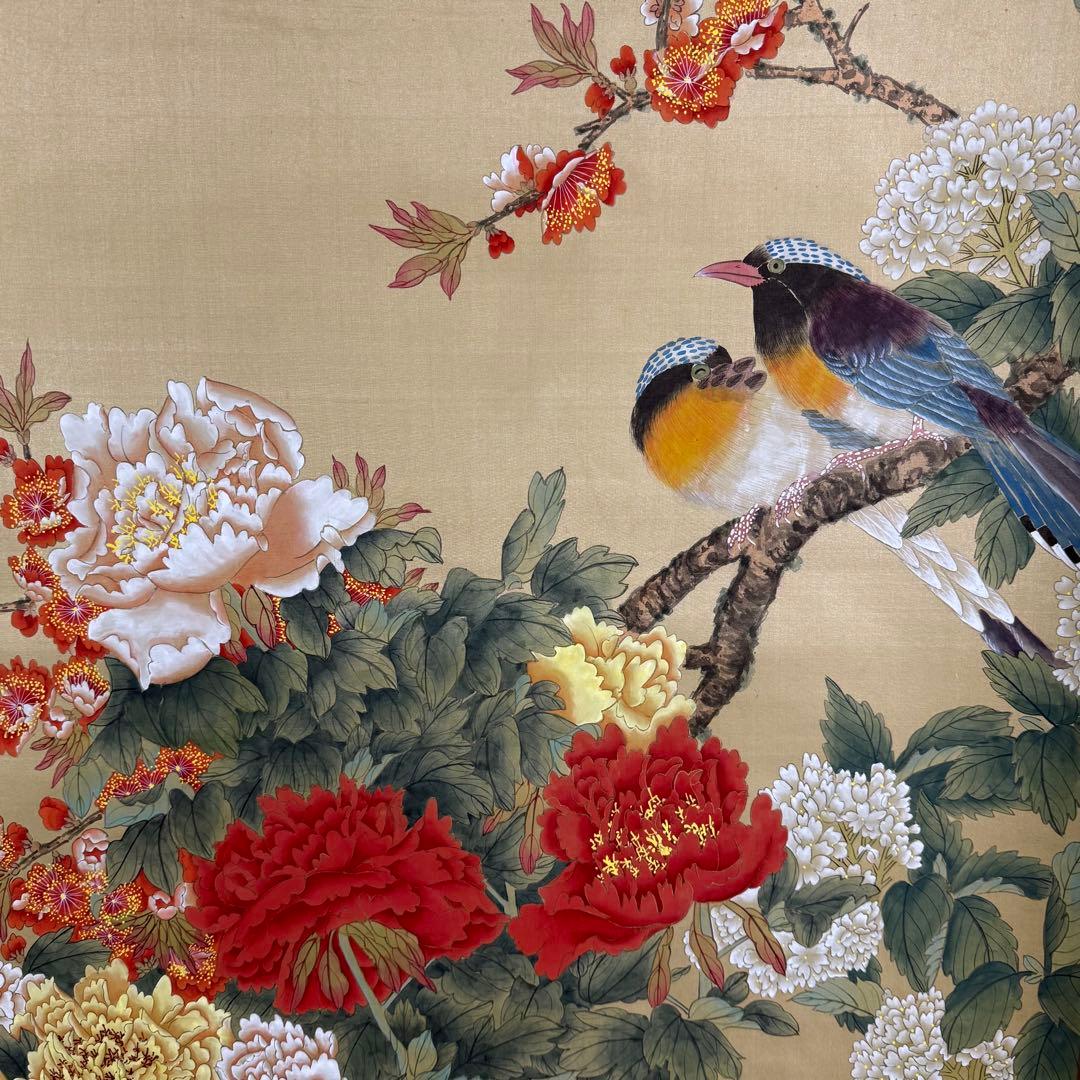 K209 戴朱東 「春光爛漫」 掛軸 中国画 絹本 共箱