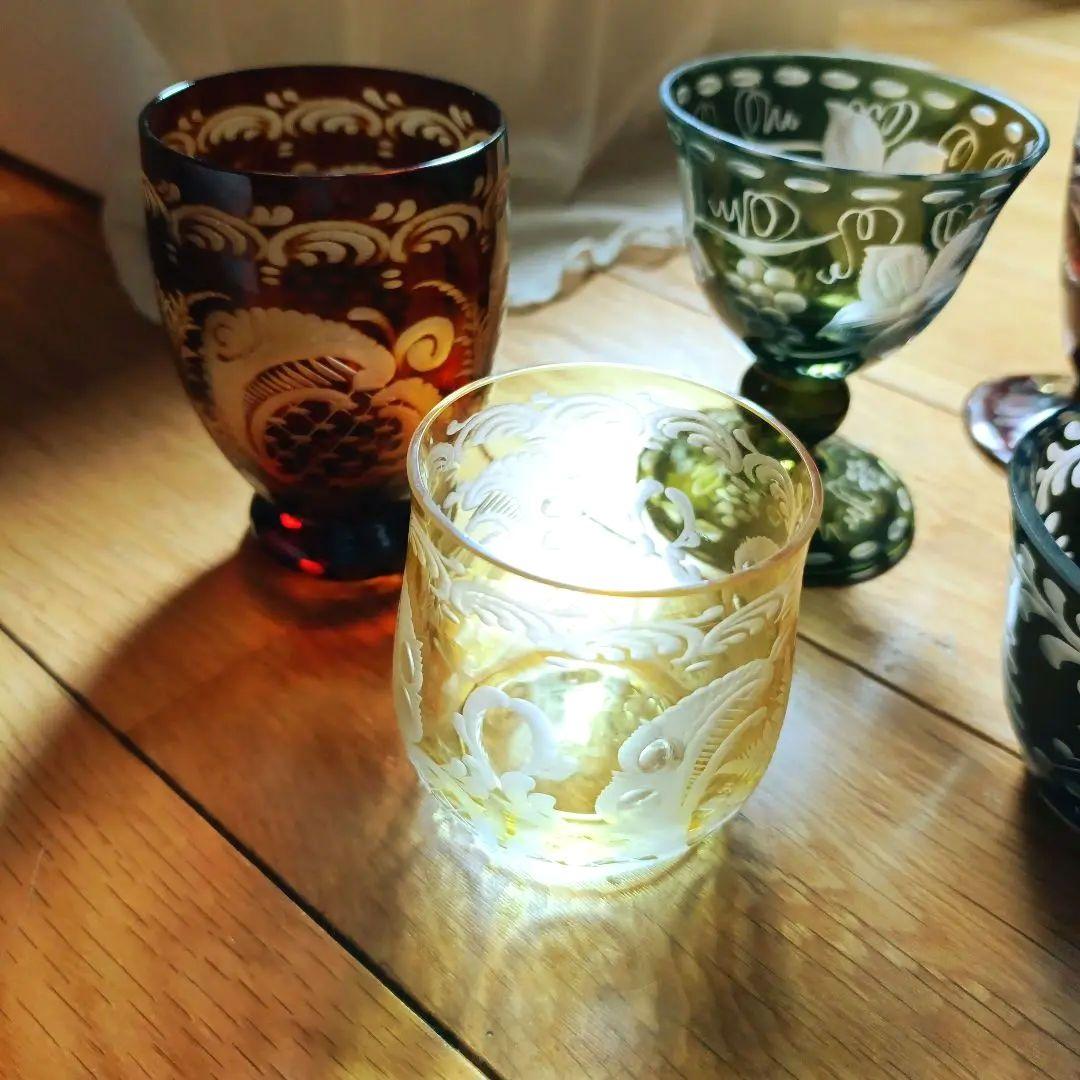 エーゲルマン　ボヘミアンガラス　冷酒グラス5個セット木箱入りプレゼンにも最適❣