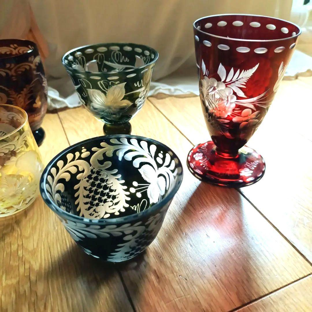 エーゲルマン　ボヘミアンガラス　冷酒グラス5個セット木箱入りプレゼンにも最適❣