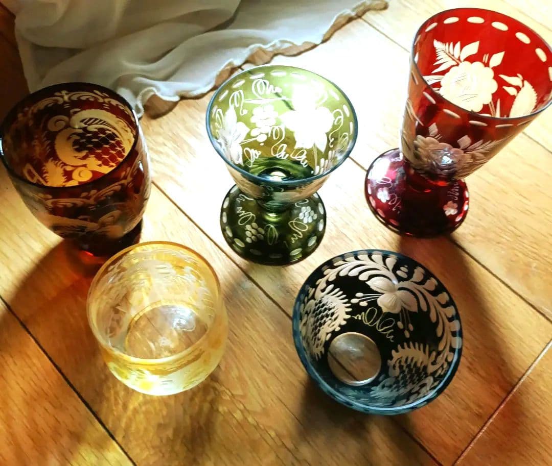 エーゲルマン　ボヘミアンガラス　冷酒グラス5個セット木箱入りプレゼンにも最適❣