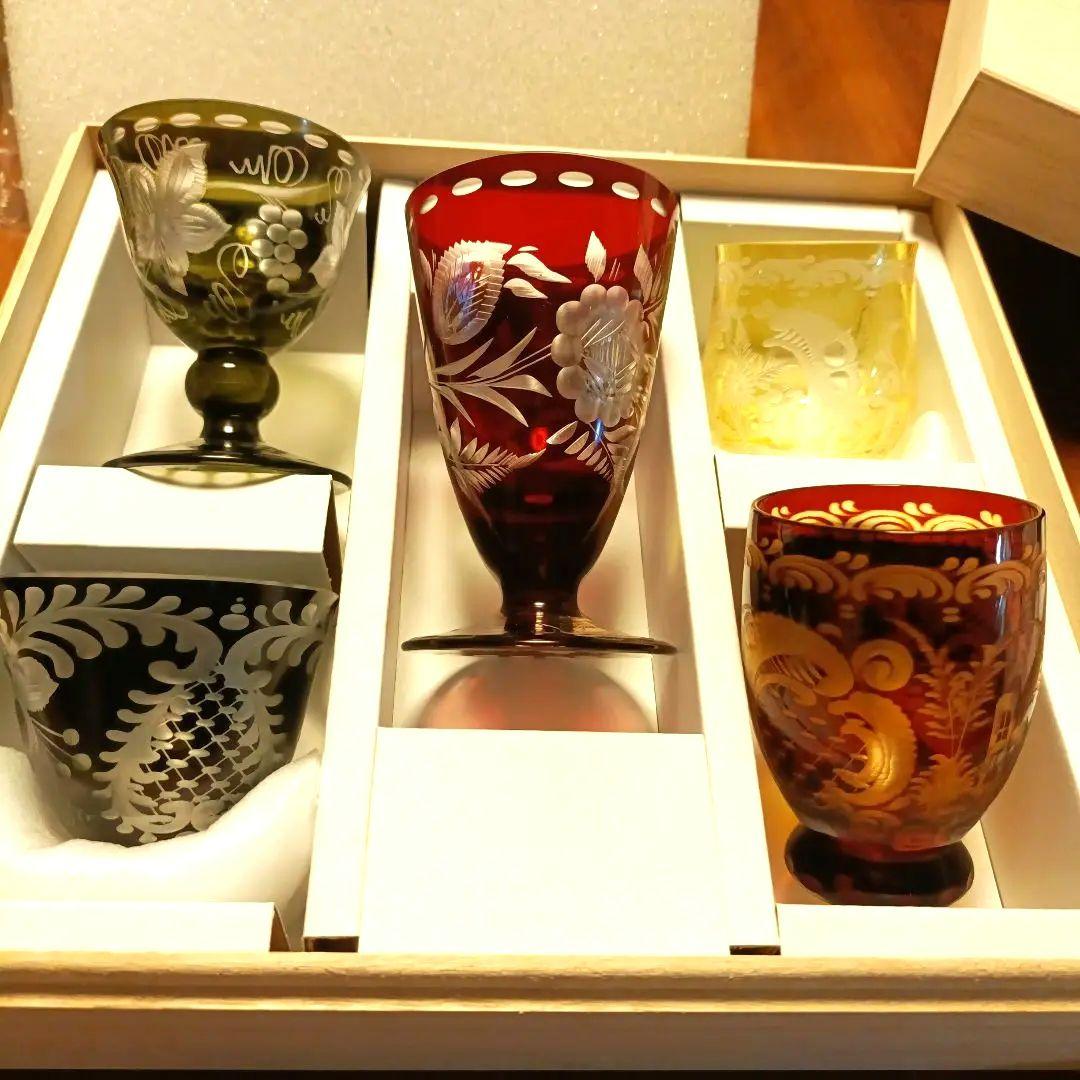 エーゲルマン　ボヘミアンガラス　冷酒グラス5個セット木箱入りプレゼンにも最適❣