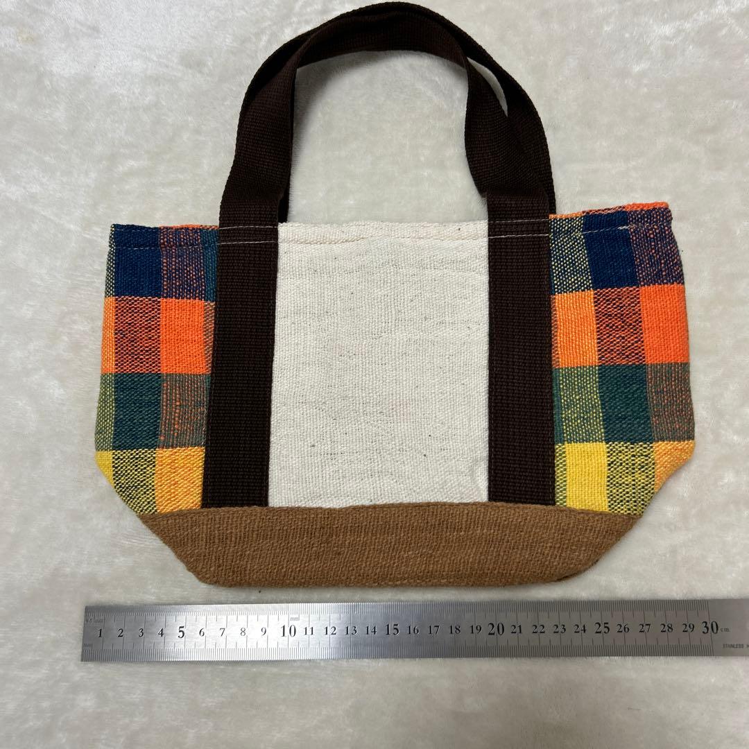 ラオス製 ハンドメイド マルチカラー チェック柄 バッグ