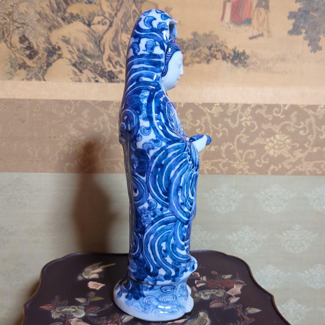 骨董品　陶芸　九谷焼　陶器置物　神像　仏像　染付観音菩薩像