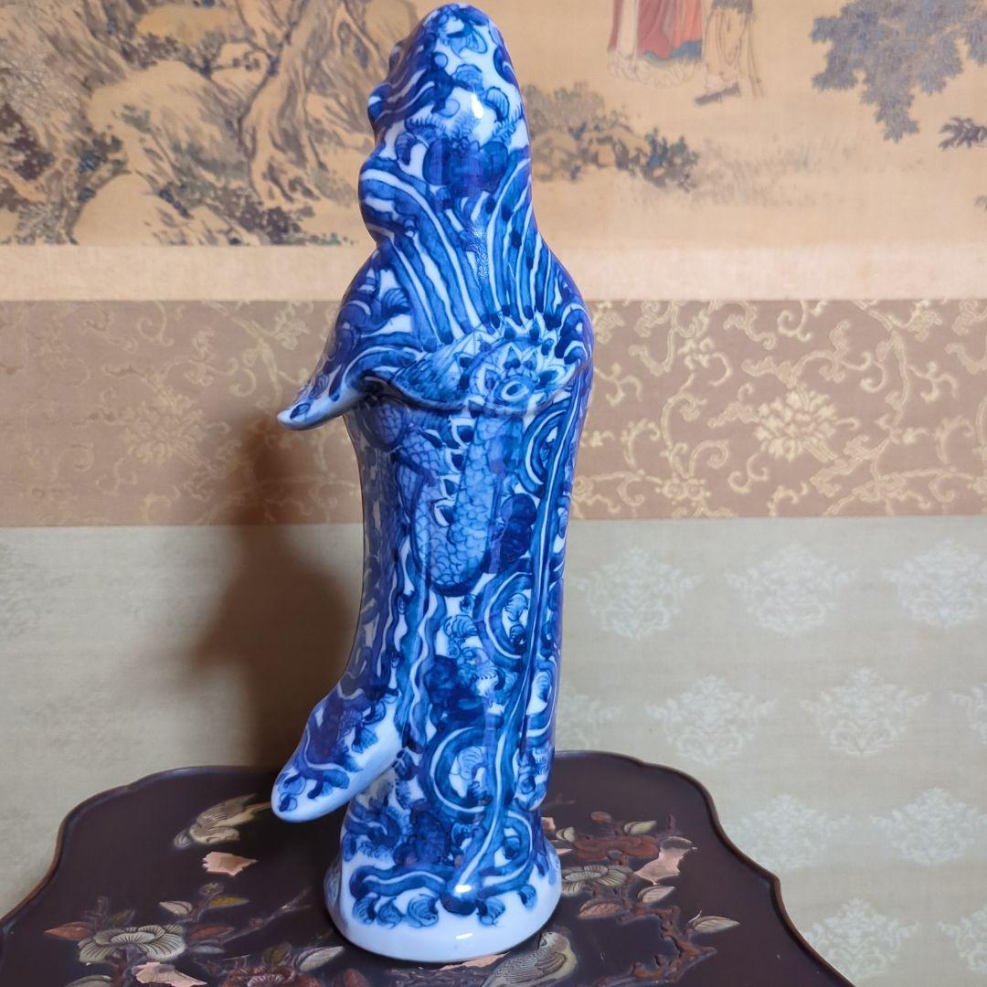 骨董品　陶芸　九谷焼　陶器置物　神像　仏像　染付観音菩薩像