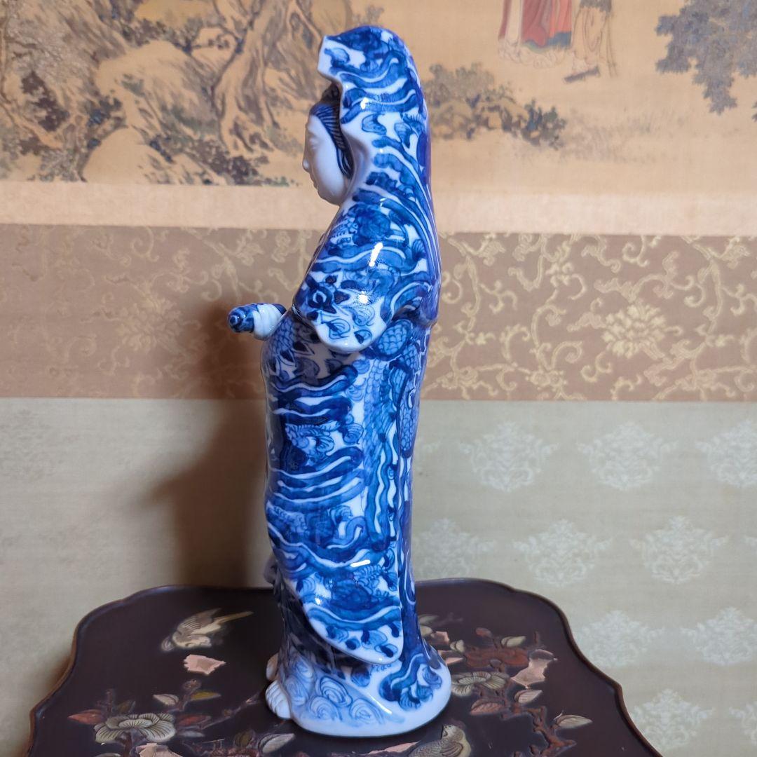 骨董品　陶芸　九谷焼　陶器置物　神像　仏像　染付観音菩薩像