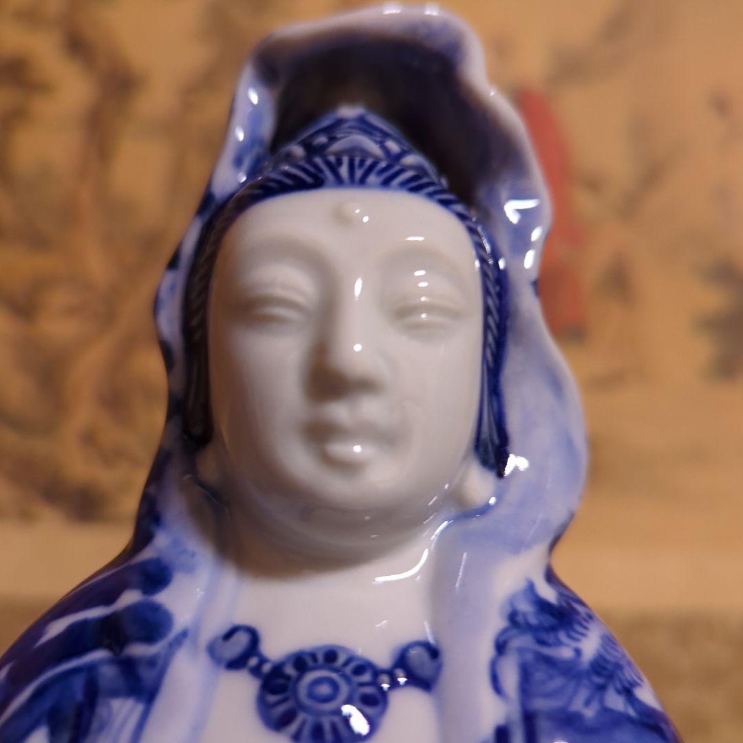 骨董品　陶芸　九谷焼　陶器置物　神像　仏像　染付観音菩薩像