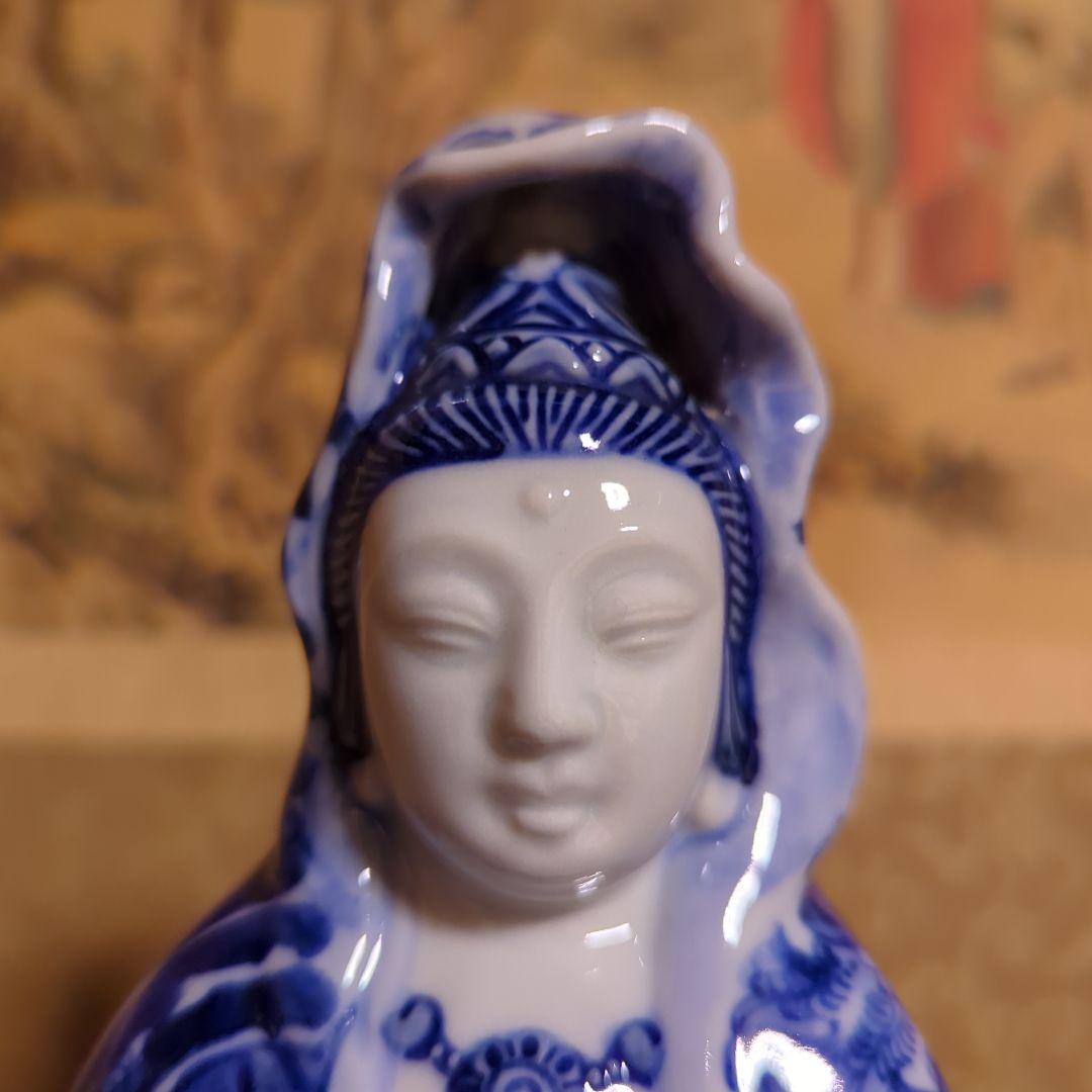 骨董品　陶芸　九谷焼　陶器置物　神像　仏像　染付観音菩薩像