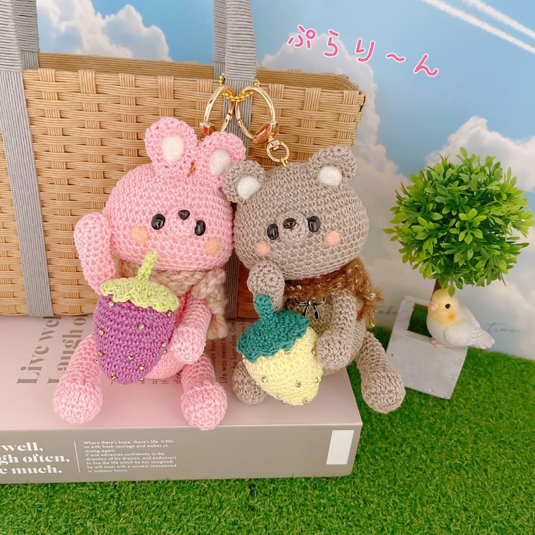 あみぐるみ　いちご大好きキュートレトロんなPUUCUうさちゃんとくまちゃん