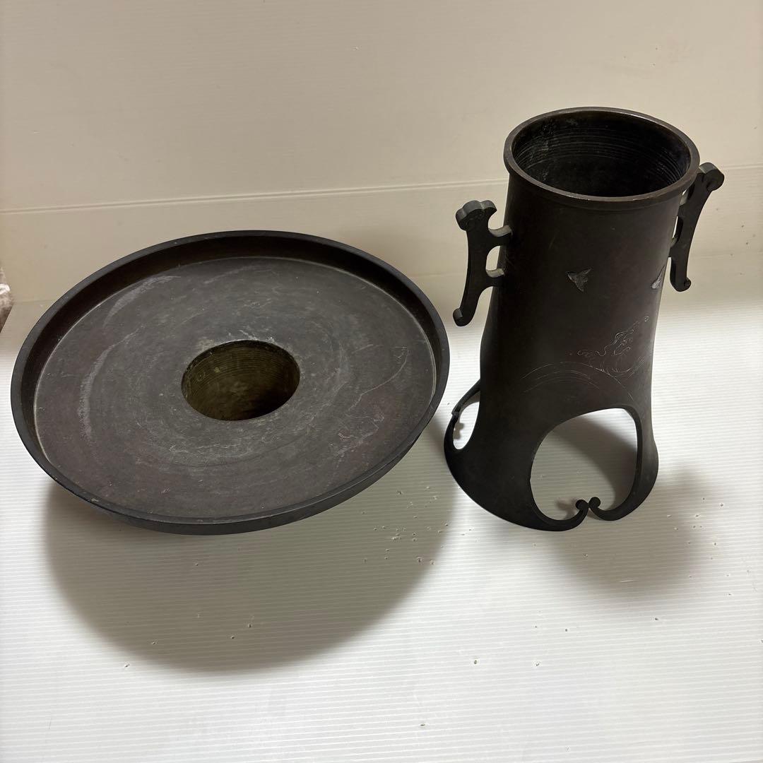 年代物 古董品 唐銅作物 金銀象嵌手彫り