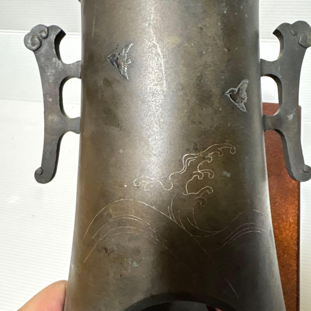 年代物 古董品 唐銅作物 金銀象嵌手彫り