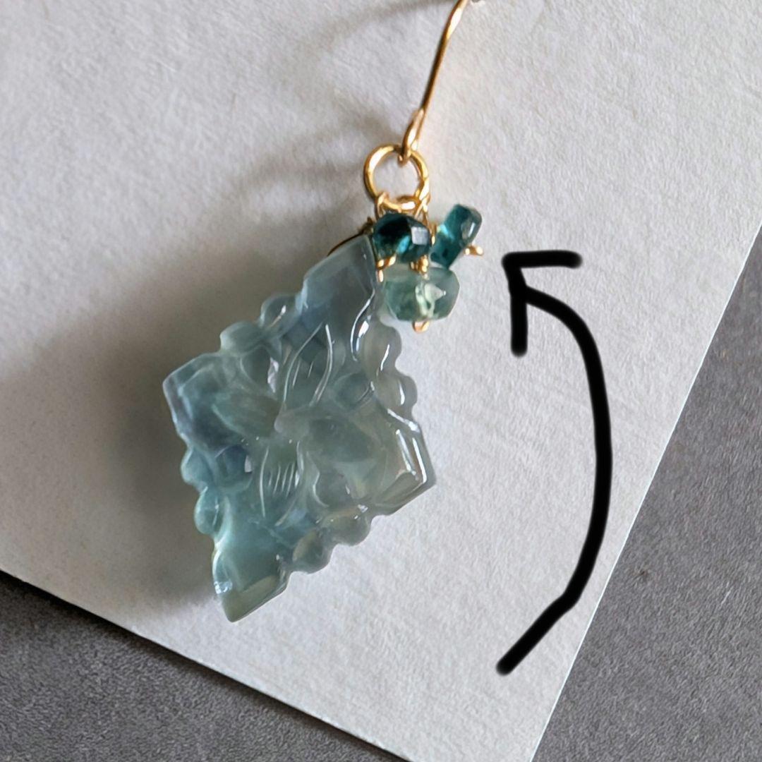 フローライト×マザーオブパール ラウンドカービングピアス