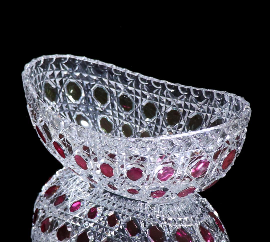 オールド・バカラ 上級作品 ルビー色被せ色装飾 大型鉢 ディアマン・ピエーリー