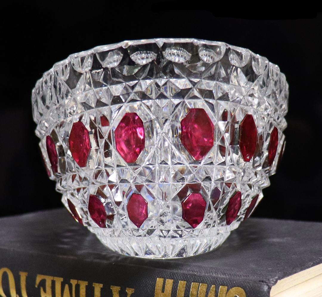 オールド・バカラ 上級作品 ルビー色被せ色装飾 大型鉢 ディアマン・ピエーリー
