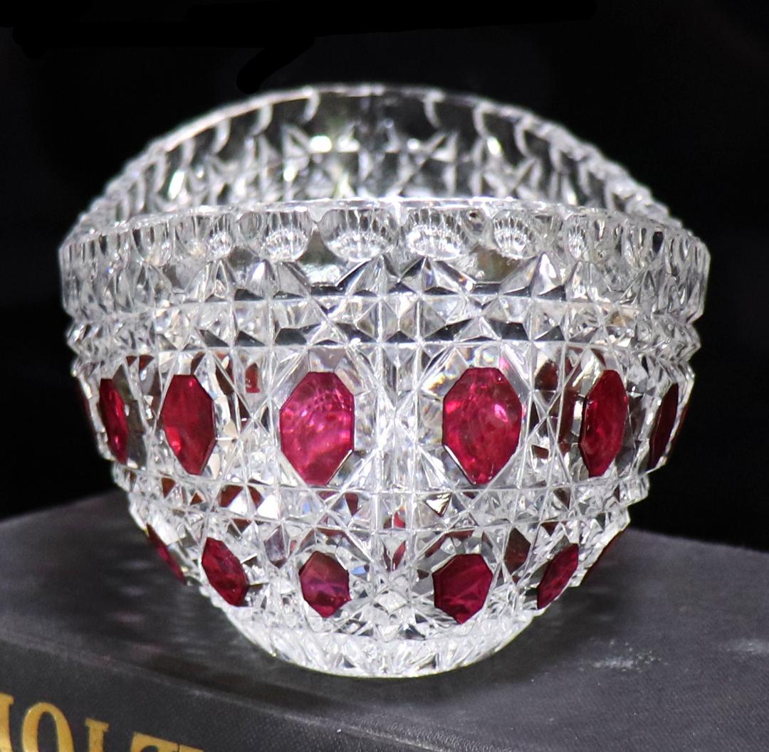 オールド・バカラ 上級作品 ルビー色被せ色装飾 大型鉢 ディアマン・ピエーリー