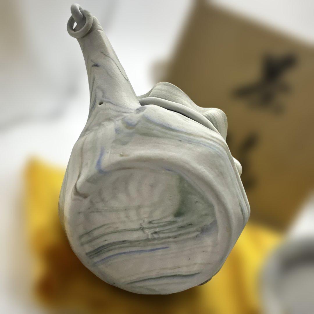 【共箱・布・説明書付き】萬古焼 貴山作 手造り練込 茶瓶 急須 茶道具