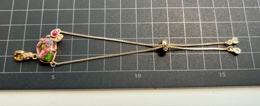 天然石　カンテラオパール＆スフェーン　スライドチェーンブレスレット　14kgf