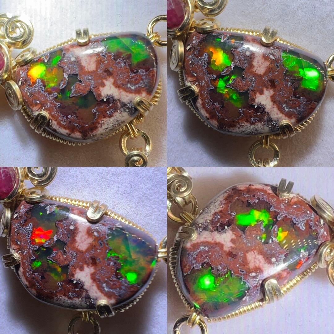 天然石　カンテラオパール＆スフェーン　スライドチェーンブレスレット　14kgf