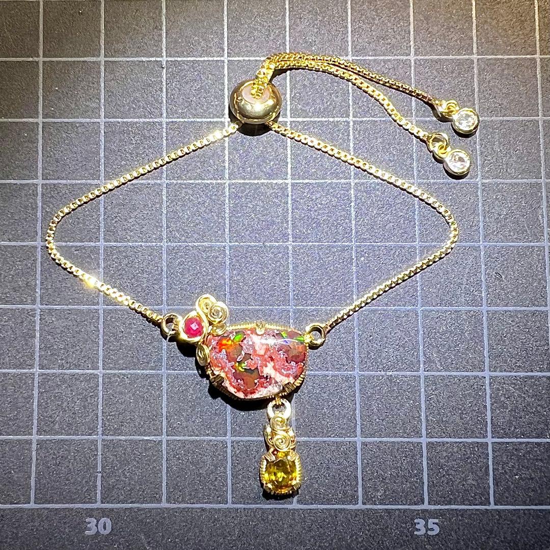 天然石　カンテラオパール＆スフェーン　スライドチェーンブレスレット　14kgf