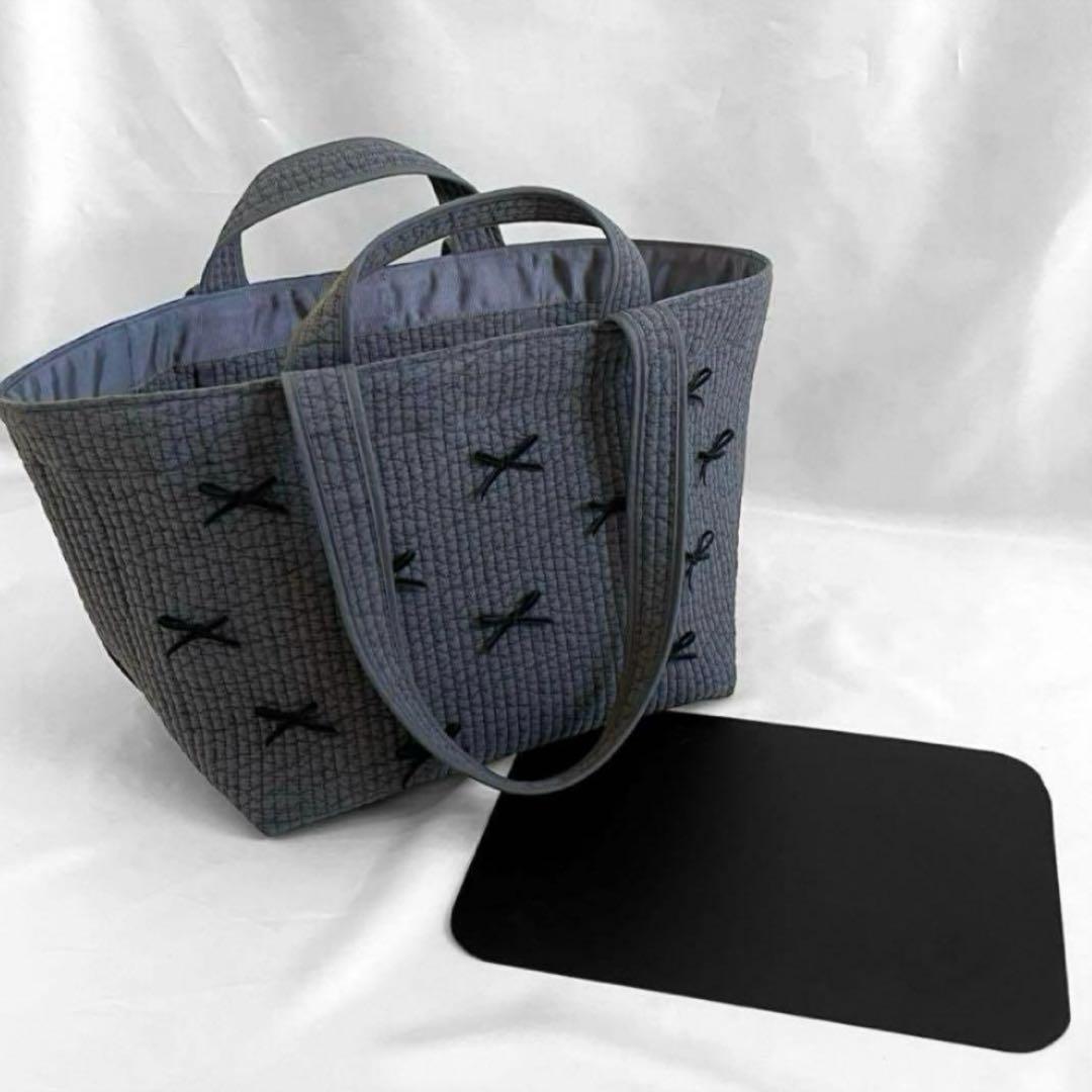 ヌビバッグ⭐︎ガーデン　リボン　ダークグレー　ダブルハンドル底板付♡隠しマグネット