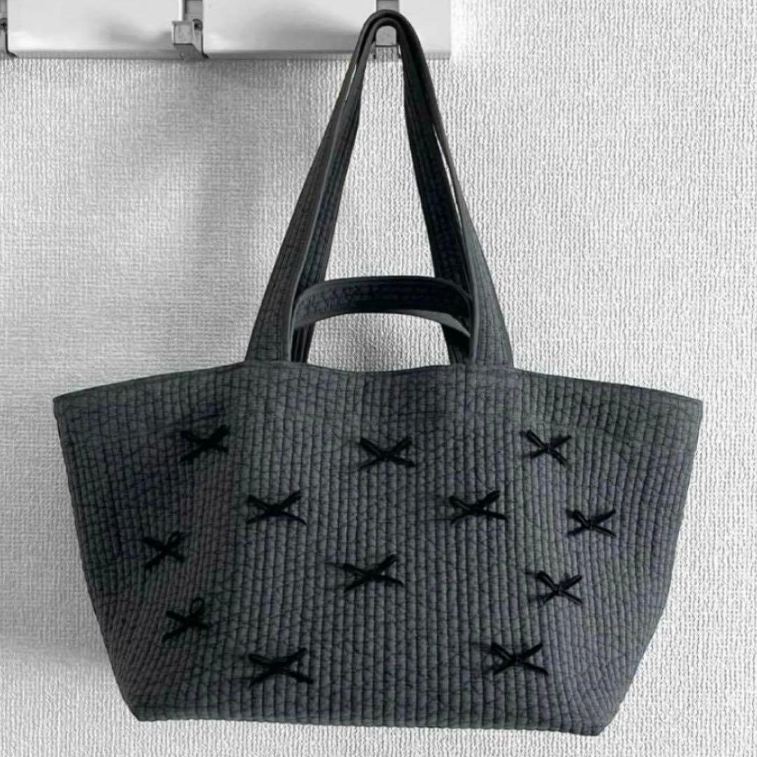 ヌビバッグ⭐︎ガーデン　リボン　ダークグレー　ダブルハンドル底板付♡隠しマグネット