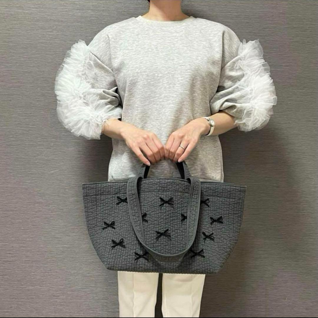 ヌビバッグ⭐︎ガーデン　リボン　ダークグレー　ダブルハンドル底板付♡隠しマグネット