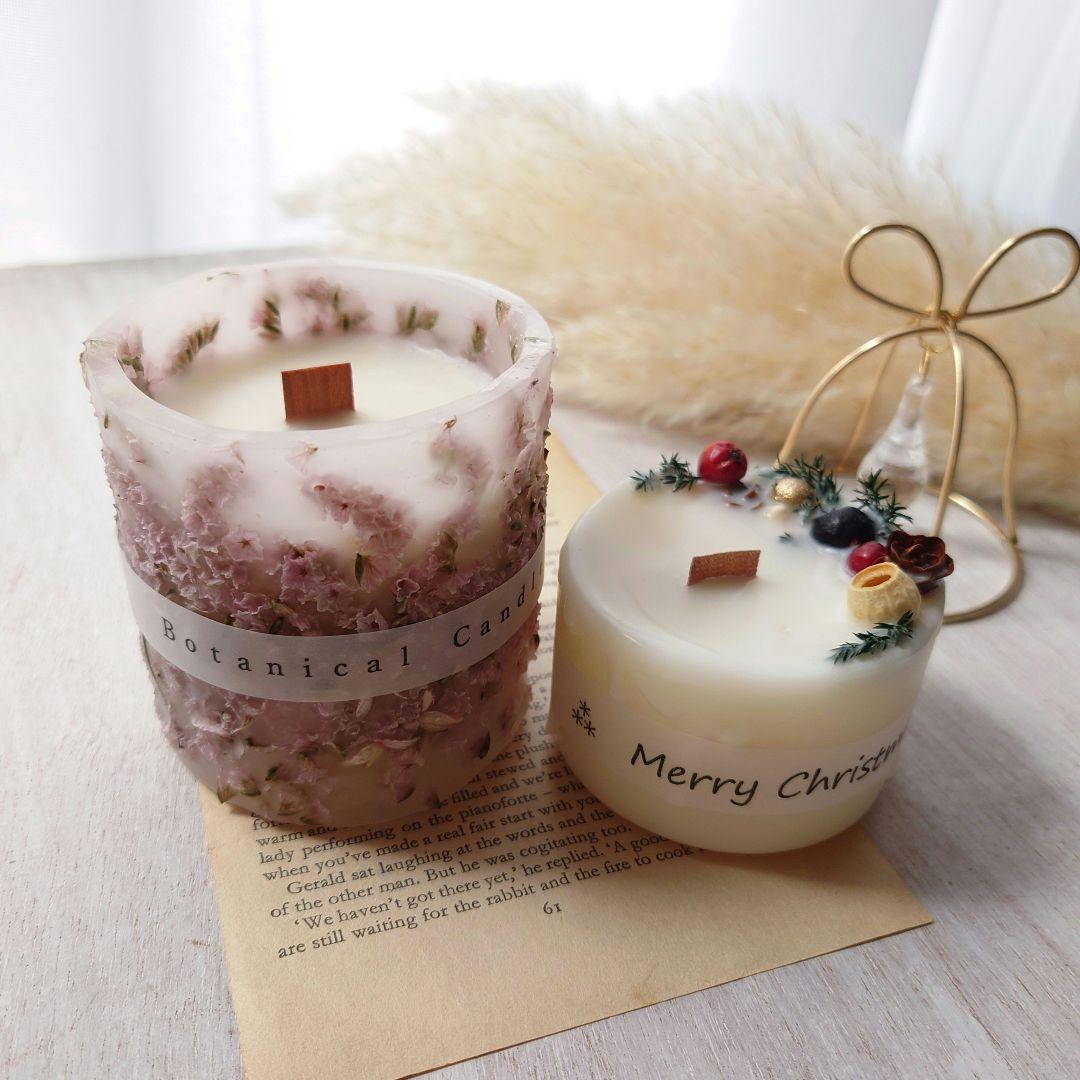ボタニカルキャンドル　クリスマスキャンドル 木芯キャンドル
