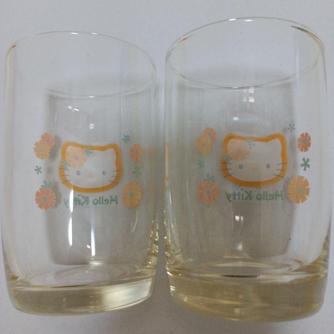サンリオ　ハローキティ　平成レトロ　コップ グラス　カオハナ　花柄　黄色