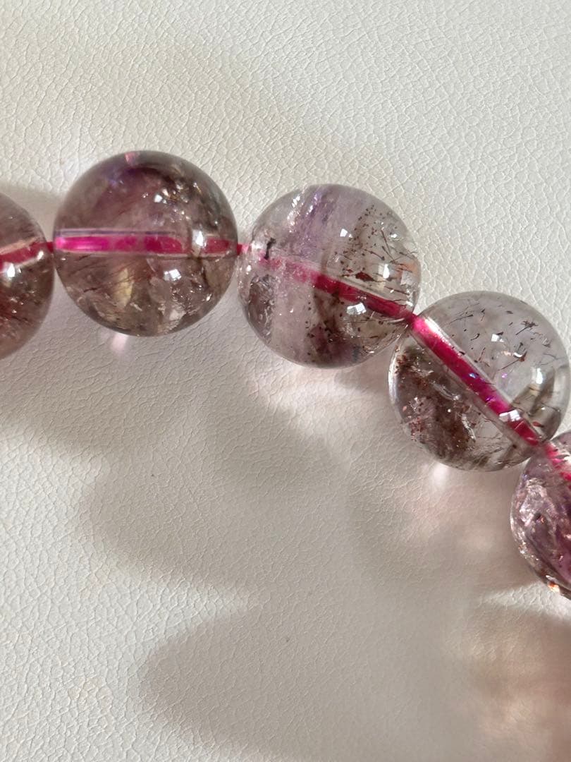 ねこちゃんスーパーセブンスモーキーエレスチャルアメジストブレスレット12.