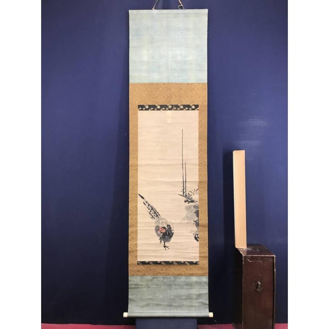 真作/作者不詳/雉図/キジ図/花鳥図/梅花図/春/掛軸/名家伝来/AK-993