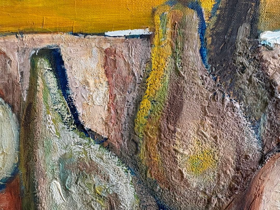 竹中三郎　油絵　「顔の絵のある水がめと梨」　出品作品