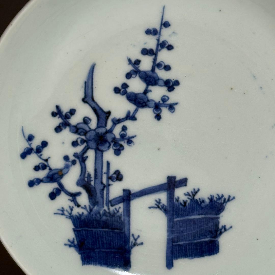 ◆藍九谷 柴垣梅文5寸皿 江戸時代前期寛文〜延宝期 1660年代〜1670年代◆