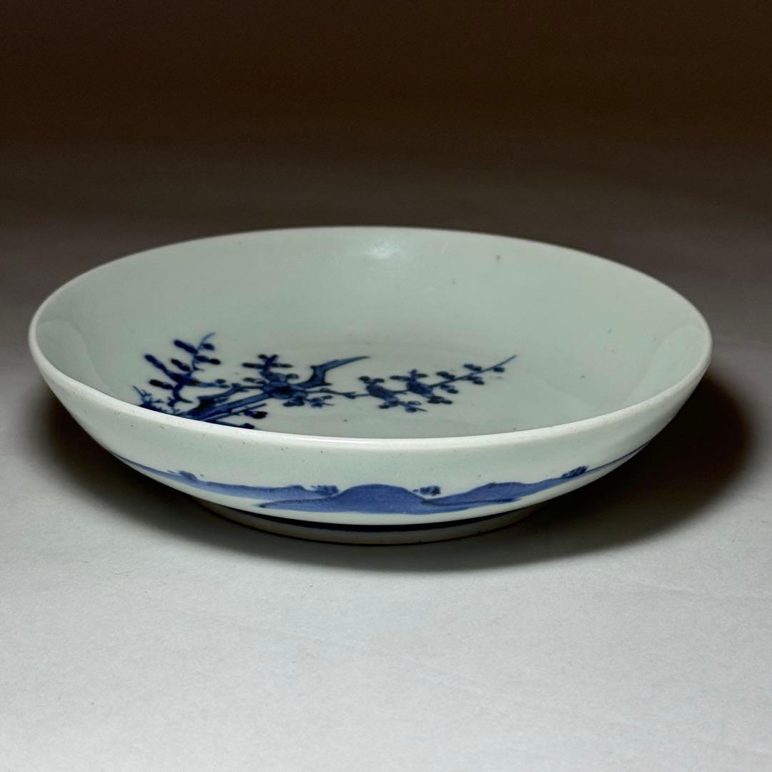 ◆藍九谷 柴垣梅文5寸皿 江戸時代前期寛文〜延宝期 1660年代〜1670年代◆