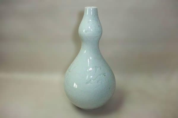 高麗 青磁 瓢形 鶴文 徳利 花生 李朝 骨董 共箱