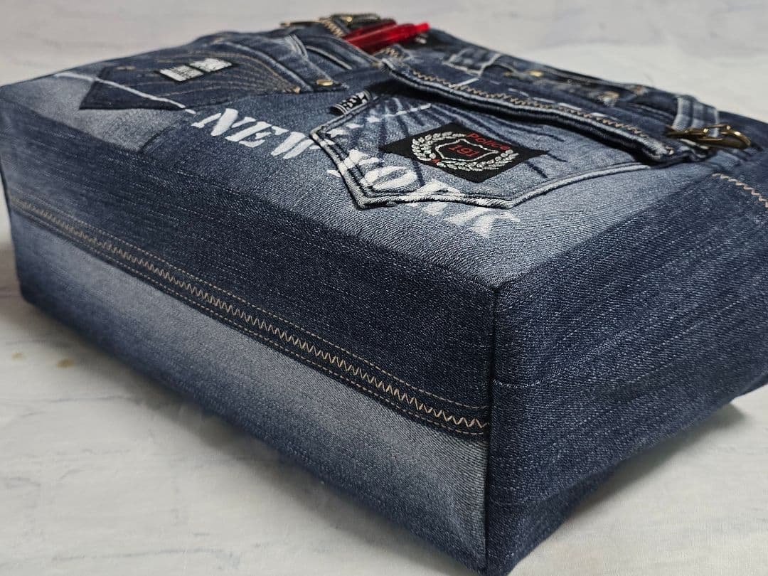 デニムリメイクトートバッグ お洒落カジュアル ストラップ付き