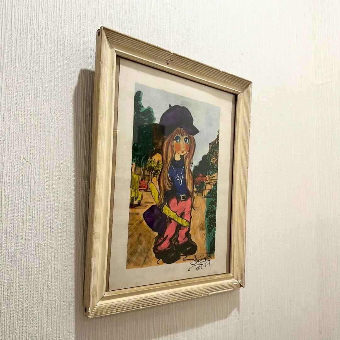 iΦ 真作 フランス ヴィンテージ ビックアイアート 少女 1972年 ドミニク