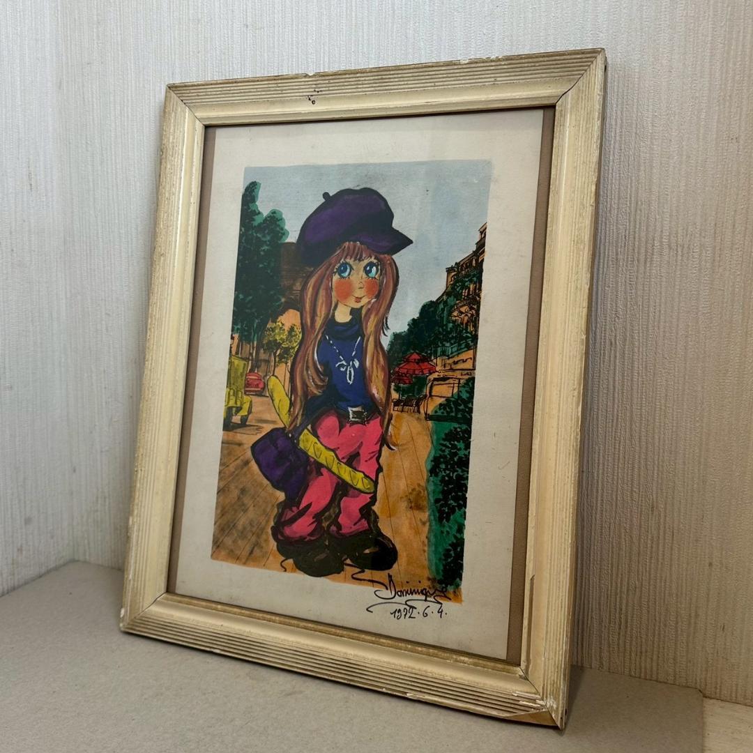 iΦ 真作 フランス ヴィンテージ ビックアイアート 少女 1972年 ドミニク