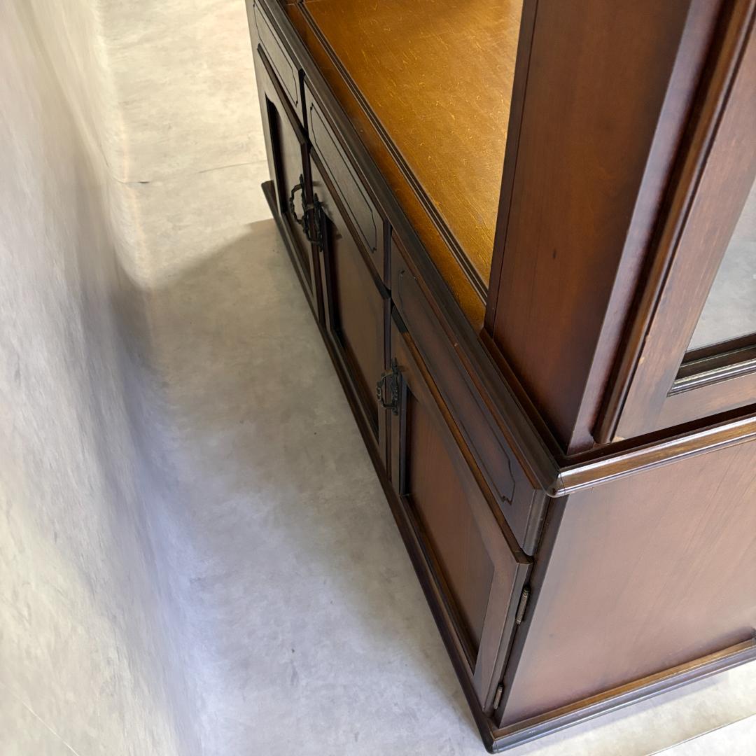 カリモク家具　レトロ家具　大型　ガラス戸棚　食器戸棚