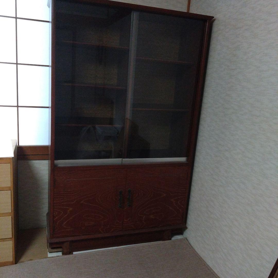 ダークブラウン ガラス扉付き本棚　昭和レトロ