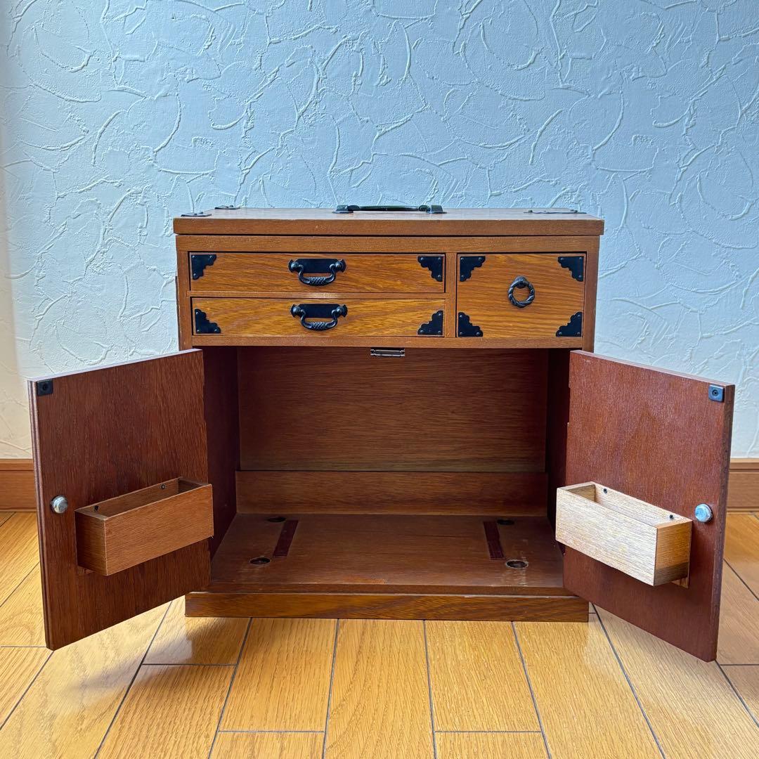 昭和レトロ アンティーク 裁縫台 折りたたみ式文机 木製収納キャビネット